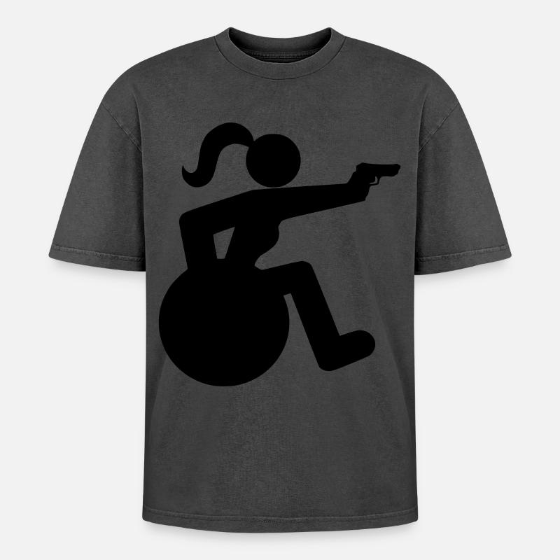 Schießendes Rollstuhlmädchen. Rollstuhlsportlerin * - Oversized Unisex Premium Acid-Washed T-Shirt - undefined