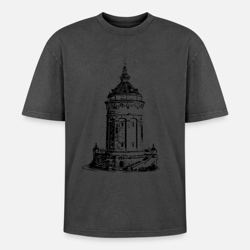 Mannheimer Wasserturm Mannheim - Oversized Unisex Premium Acid-Washed T-Shirt - Pink Acid Wash