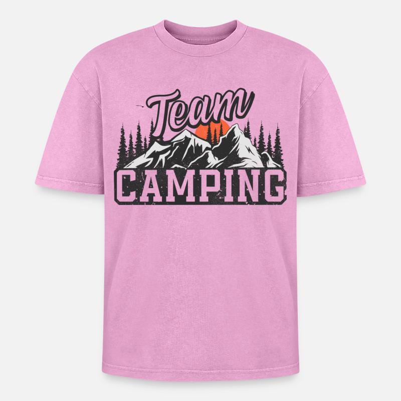 Team Camping - Oversized Unisex Premium Acid-Washed T-Shirt - acid washed pink