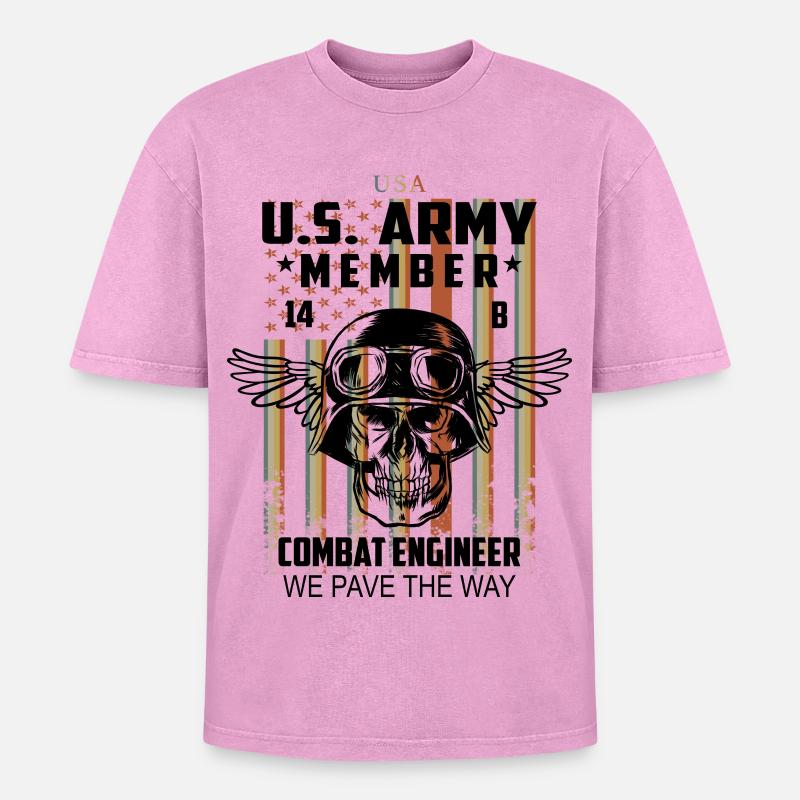 US Army Combat Technician - Oversized Unisex Premium Acid-Washed T-Shirt - acid washed pink
