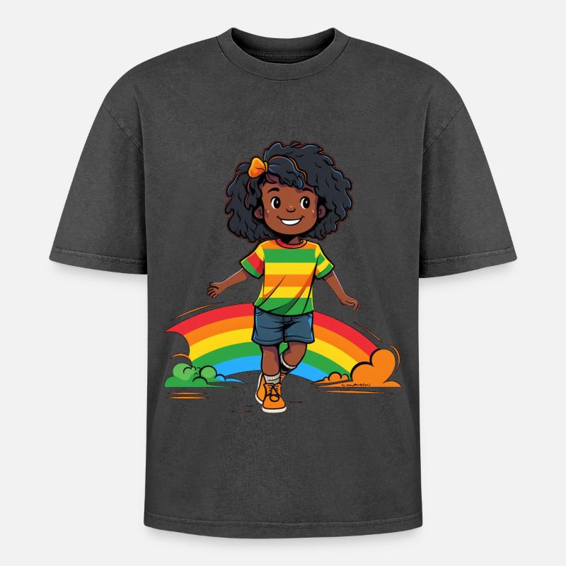 Lebendige Regenbogen Kinderdesign - Oversized Unisex Premium Acid-Washed T-Shirt - undefined