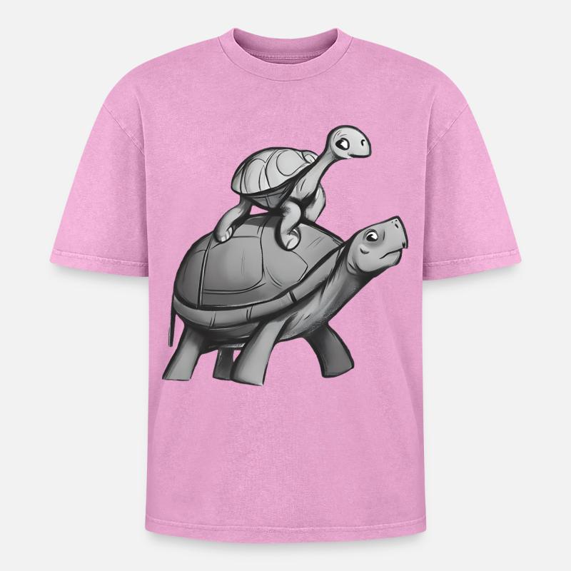 Turtle rides on turtle - Oversized Unisex Premium Acid-Washed T-Shirt - acid washed pink