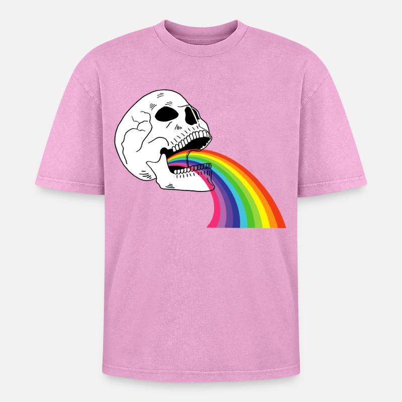 Rainbow skull - Oversized Unisex Premium Acid-Washed T-Shirt - acid washed pink