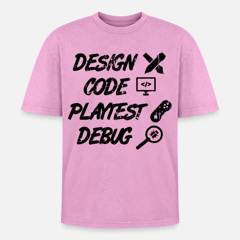 Design Code Playtest Debug - Oversized Unisex Premium Acid-Washed T-Shirt - Pink Acid Wash