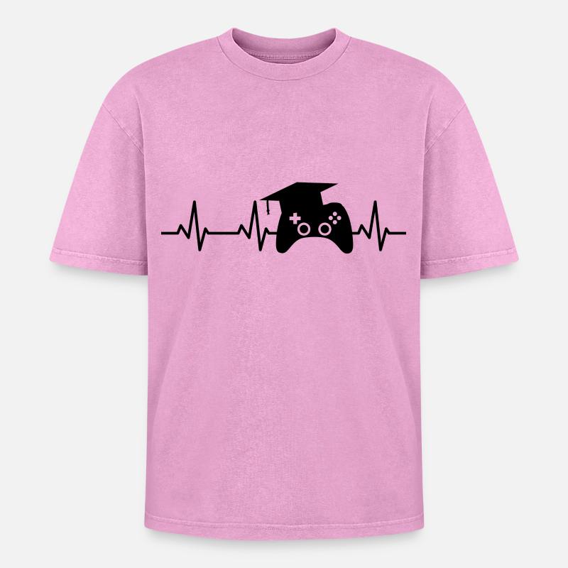 Game Developer Heartbeat - Oversized Unisex Premium Acid-Washed T-Shirt - acid washed pink