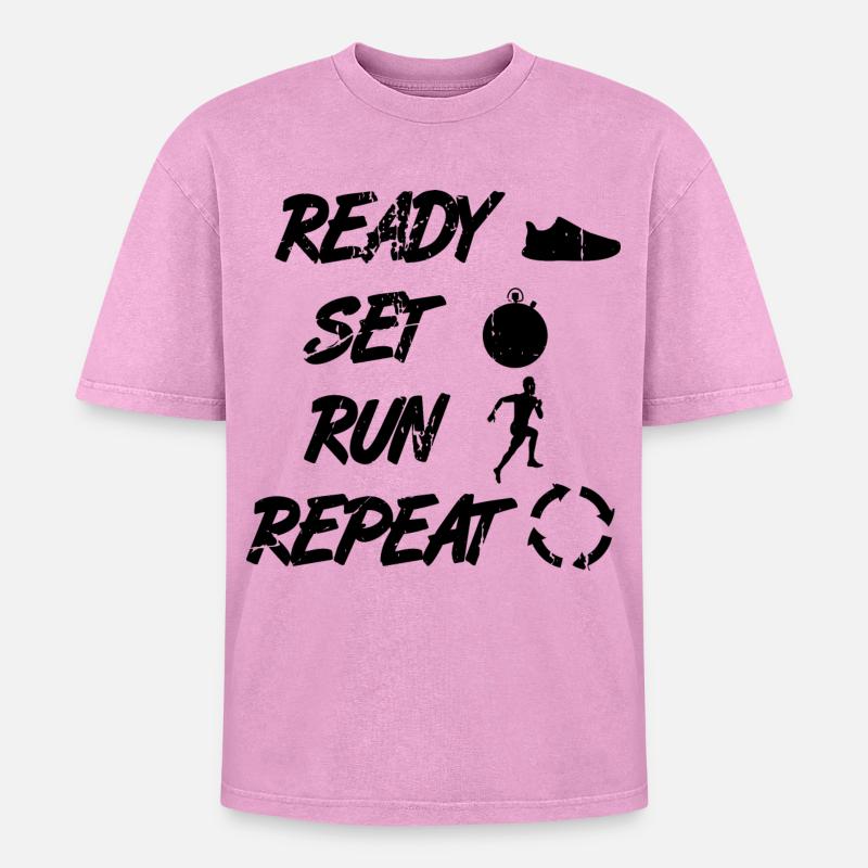 Funny Runner Routine - Oversized Unisex Premium Acid-Washed T-Shirt - acid washed pink