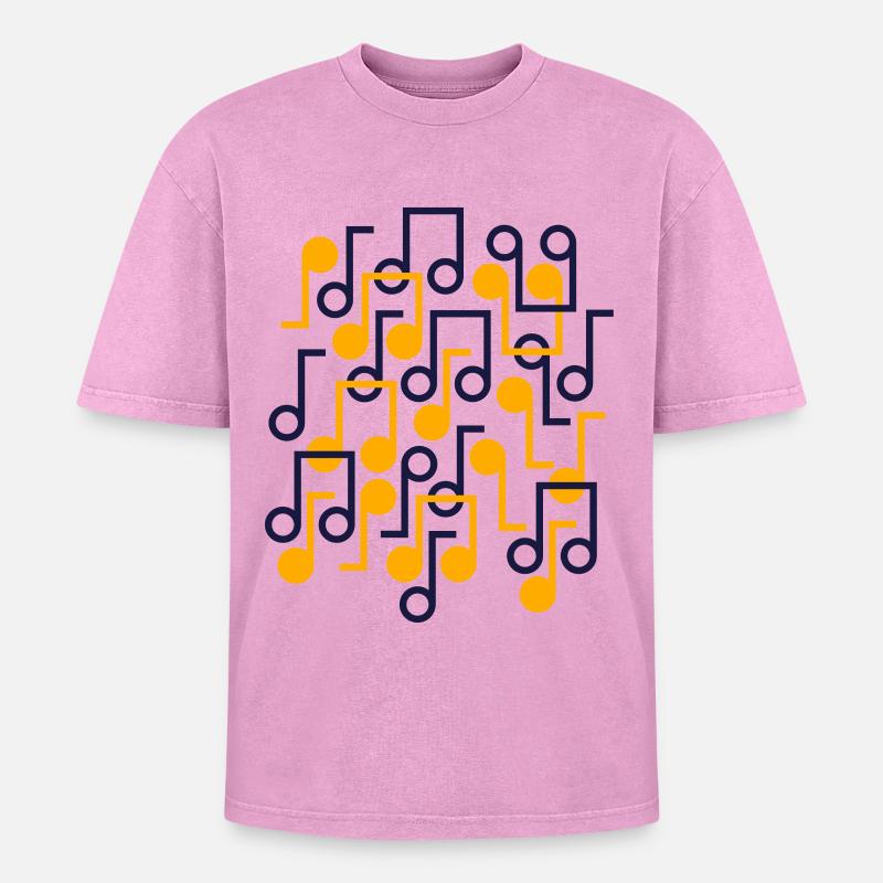 Music Notes Retro Style Pattern - Oversized Unisex Premium Acid-Washed T-Shirt - acid washed pink