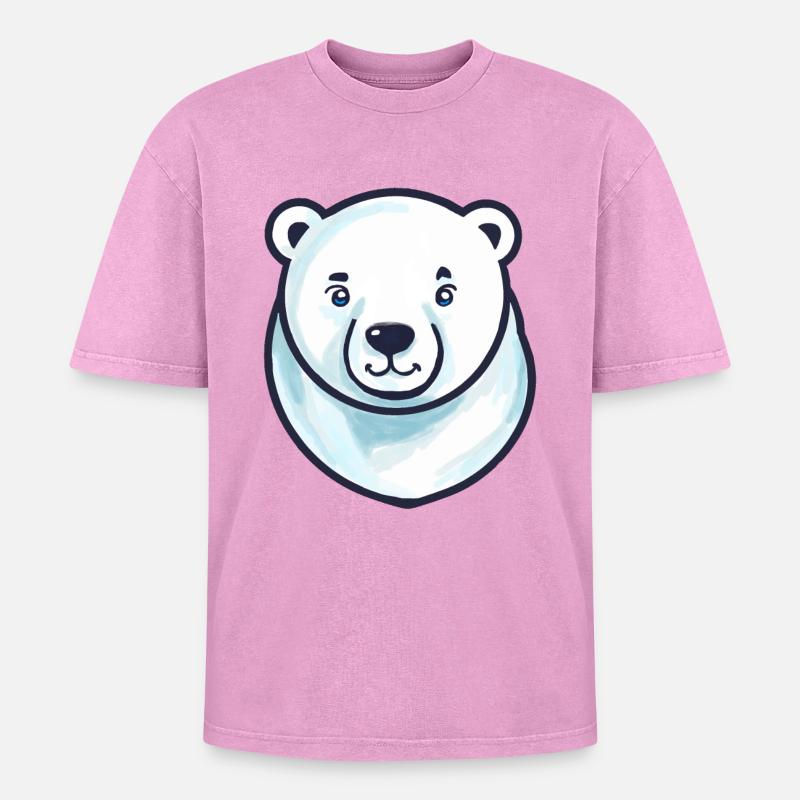 Polar Bear Head (comic) - Oversized Unisex Premium Acid-Washed T-Shirt - acid washed pink