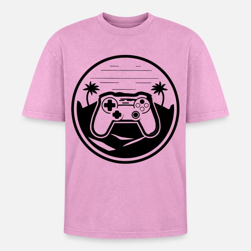 Game Controller Graphics - Oversized Unisex Premium Acid-Washed T-Shirt - acid washed pink