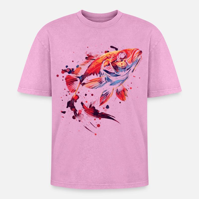 Fisch - Oversized Unisex Premium Acid-Washed T-Shirt - Pink Acid Wash