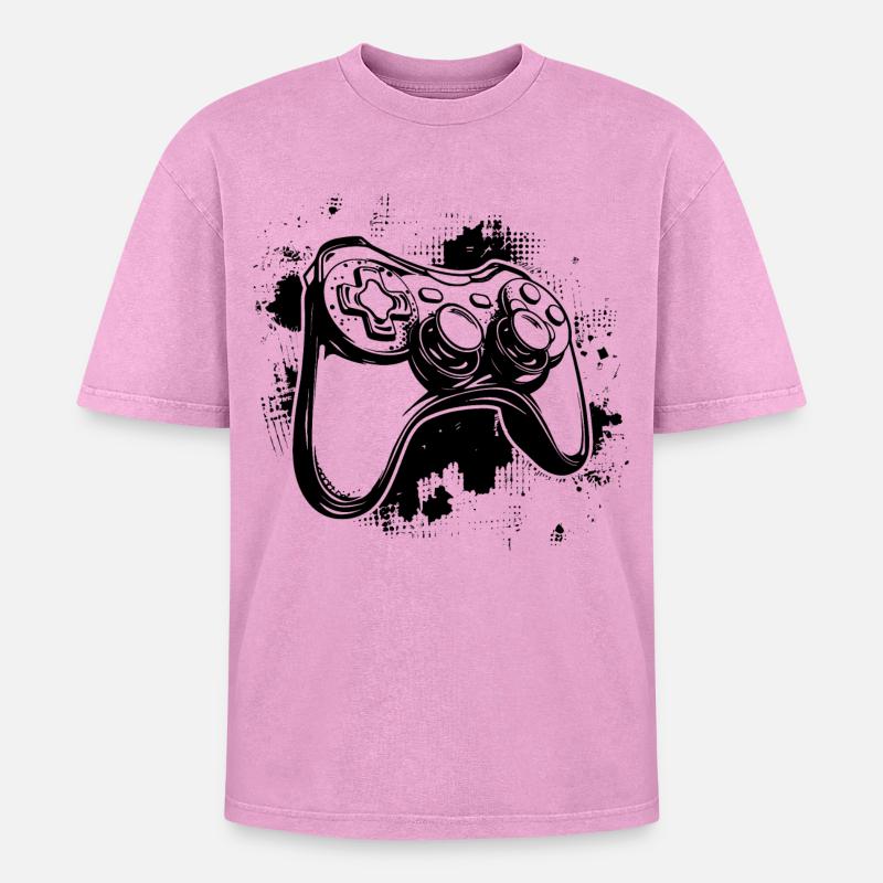 Spiel Controller - Oversized Unisex Premium Acid-Washed T-Shirt - Pink Acid Wash