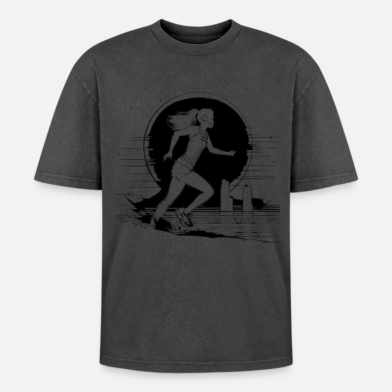 Runner Drawing - Oversized Unisex Premium Acid-Washed T-Shirt - acid washed pink