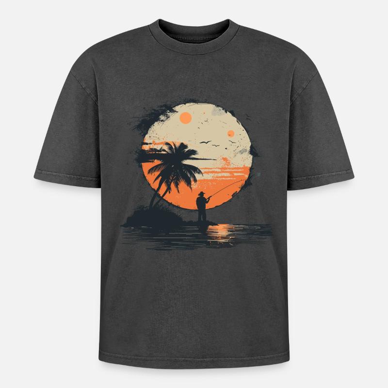 Fishing Graph - Oversized Unisex Premium Acid-Washed T-Shirt - undefined