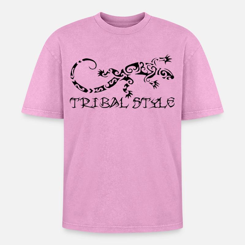Polynesische schwarze Eidechse - Oversized Unisex Premium Acid-Washed T-Shirt - Pink Acid Wash