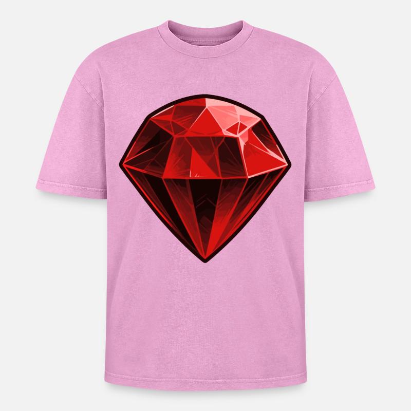 Precious Red Ruby Gemstone - Oversized Unisex Premium Acid-Washed T-Shirt - acid washed pink