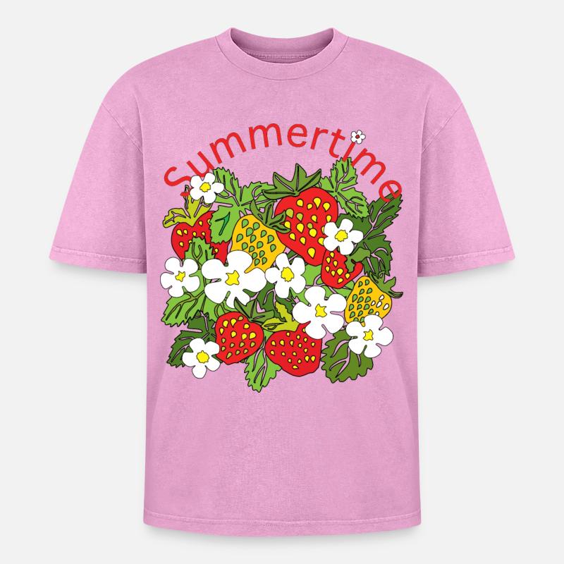 Summer Fruit Pattern Trio - Oversized Unisex Premium Acid-Washed T-Shirt - acid washed pink