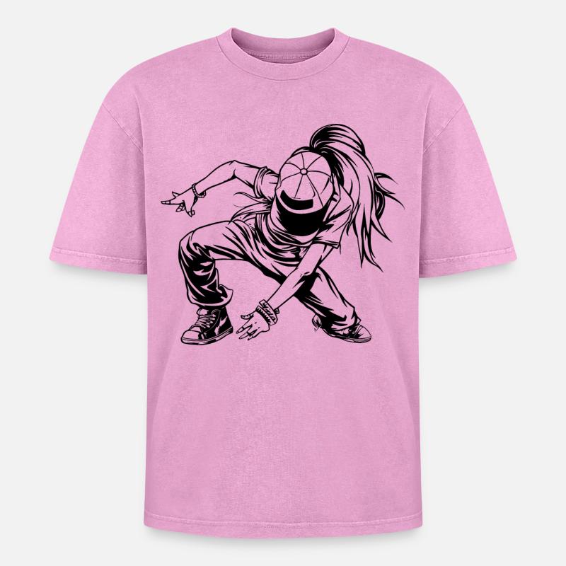 Breakdancer Sketch - Oversized Unisex Premium Acid-Washed T-Shirt - acid washed pink