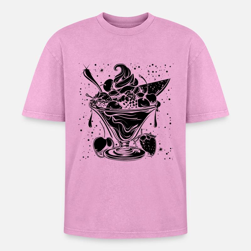 Eiscreme Eisbecher - Oversized Unisex Premium Acid-Washed T-Shirt - Pink Acid Wash