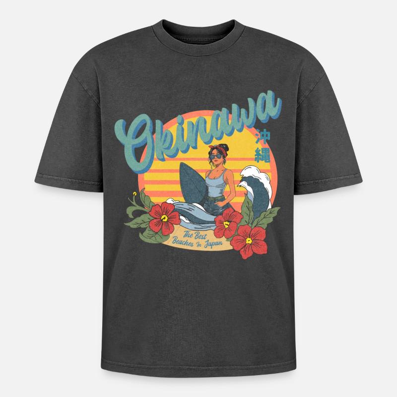 Okinawa Beaches (Halftone Version) - Oversized Unisex Premium Acid-Washed T-Shirt - undefined