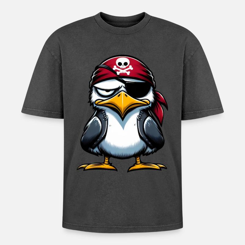 Seagull Pirate Eye Blindfold - Oversized Unisex Premium Acid-Washed T-Shirt - undefined