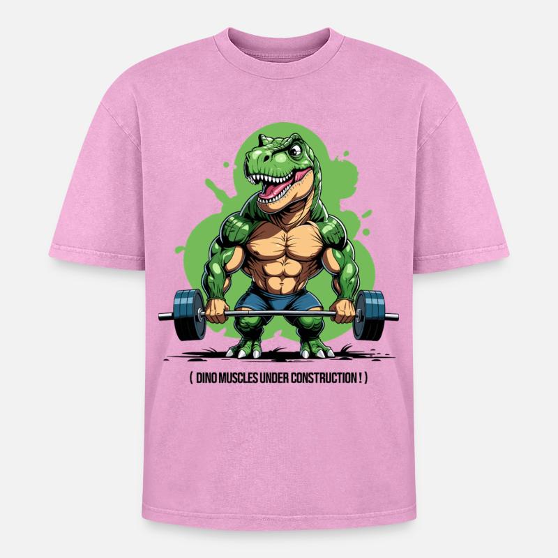 Dino muscles in development - Oversized Unisex Premium Acid-Washed T-Shirt - acid washed pink