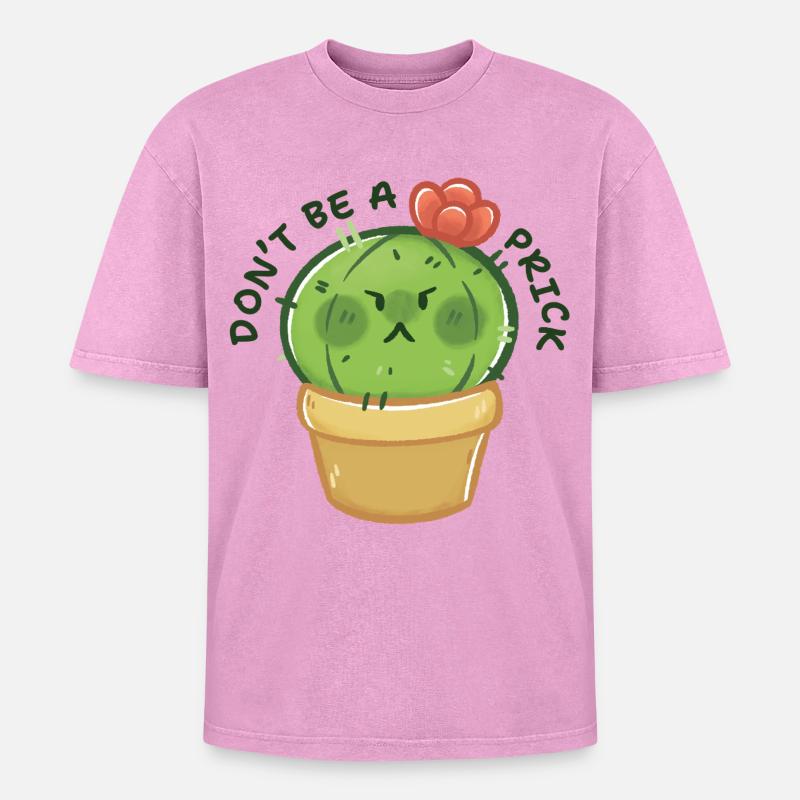 Grumpy Cactus with Message - Oversized Unisex Premium Acid-Washed T-Shirt - acid washed pink