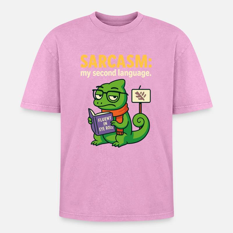 Second Language Sarcasm - Oversized Unisex Premium Acid-Washed T-Shirt - acid washed pink