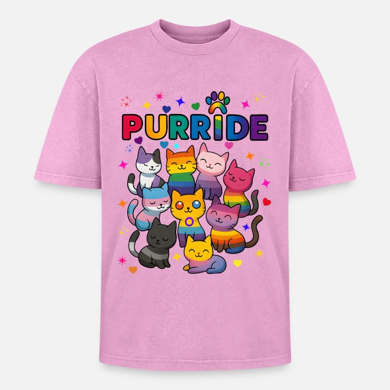 Purride LGBT Cats - Oversized Unisex Premium Acid-Washed T-Shirt - acid washed pink