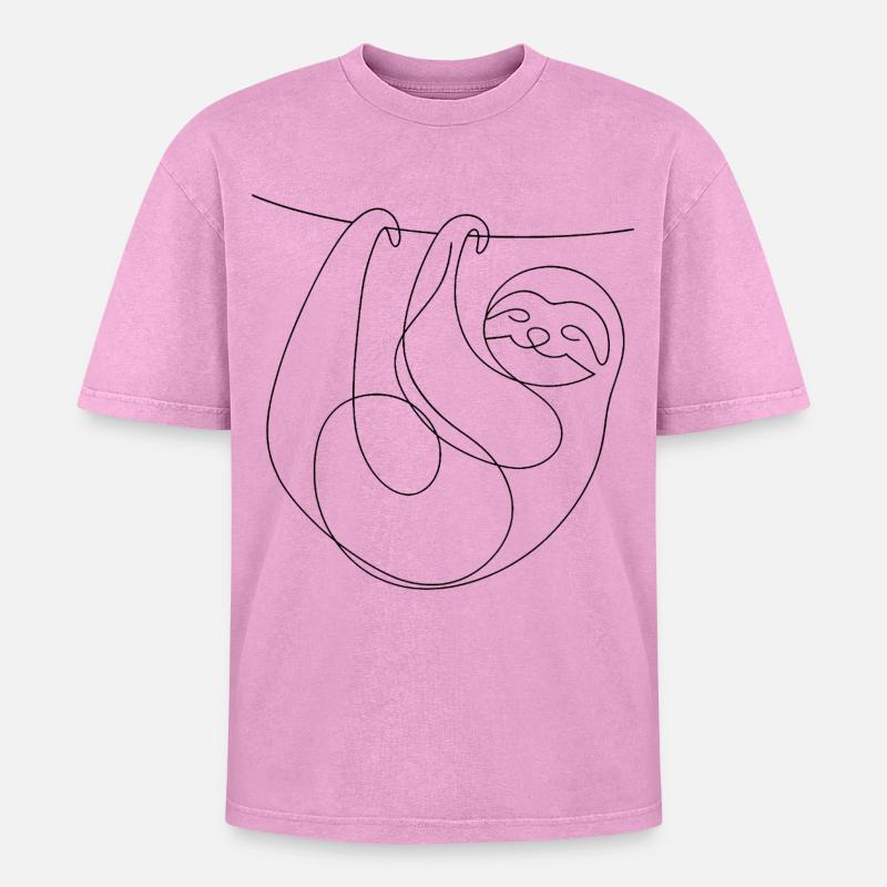 One Line Drawing - Sloth - Oversized Unisex Premium Acid-Washed T-Shirt - acid washed pink