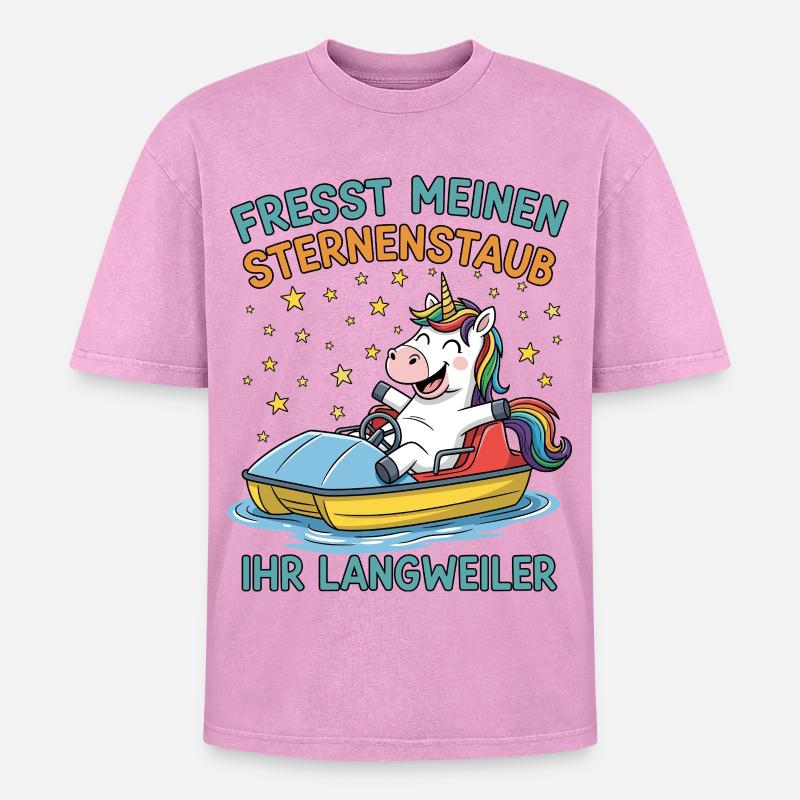 Einhorn Tretbootfahrt - Oversized Unisex Premium Acid-Washed T-Shirt - Pink Acid Wash