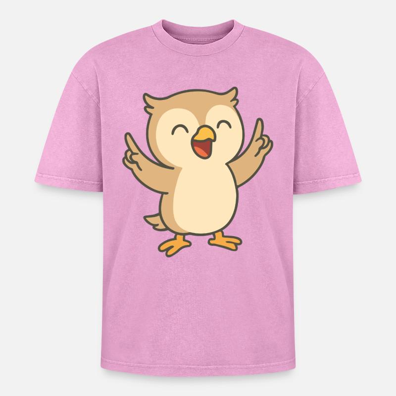 Gute-Laune-Eule - Oversized Unisex Premium Acid-Washed T-Shirt - Pink Acid Wash