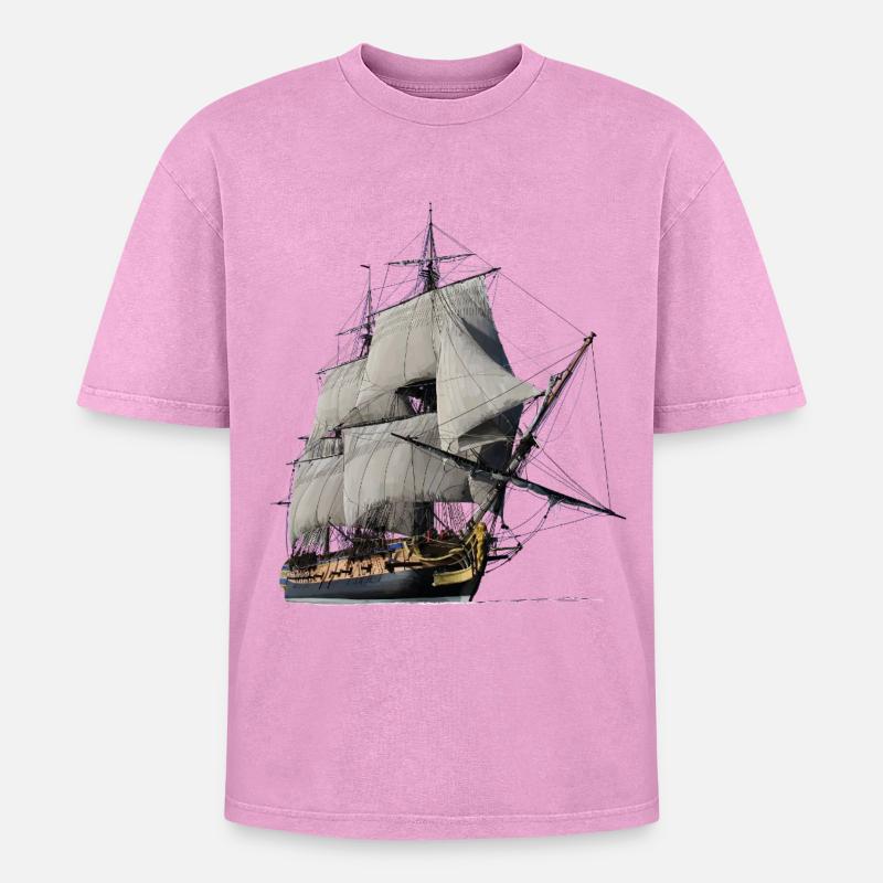 Sailing ship - Oversized Unisex Premium Acid-Washed T-Shirt - acid washed pink