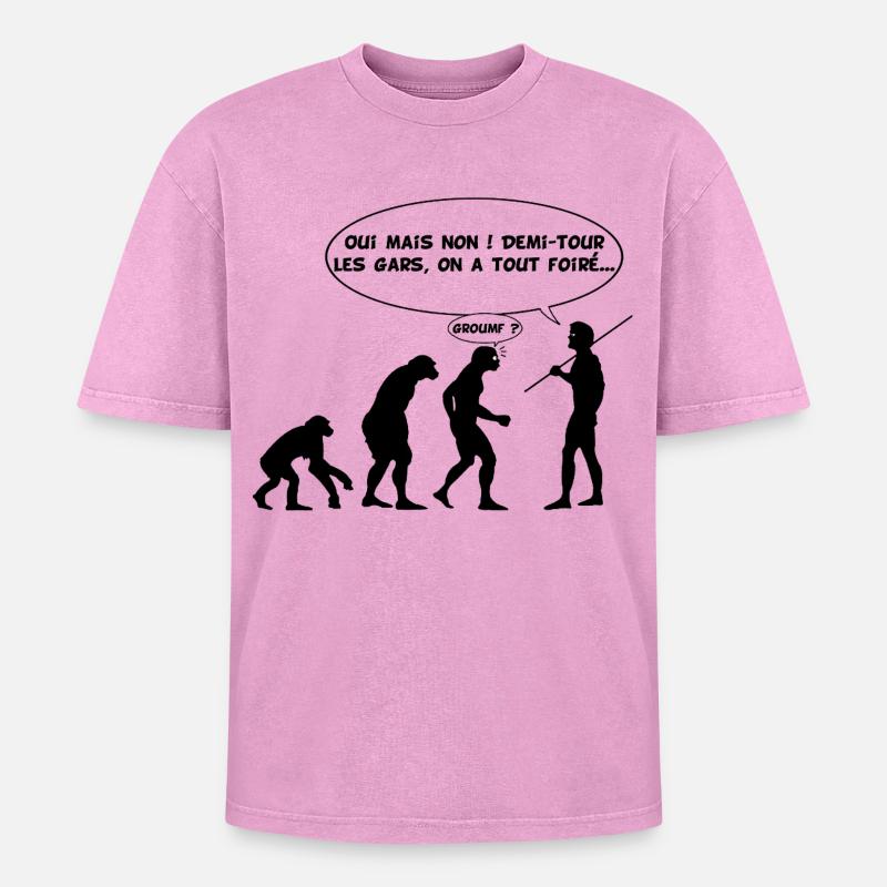 Evolutionsfehler (schwarz) - Oversized Unisex Premium Acid-Washed T-Shirt - Pink Acid Wash