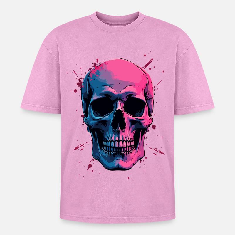 Crâne au néon - T-shirt Premium unisexe oversize acid-washed - rose délavé acide