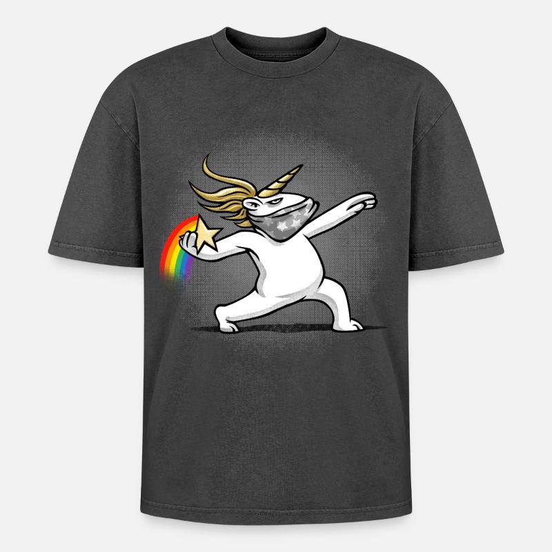 Einhorn wirft einen Regenbogen - Oversized Unisex Premium Acid-Washed T-Shirt - undefined