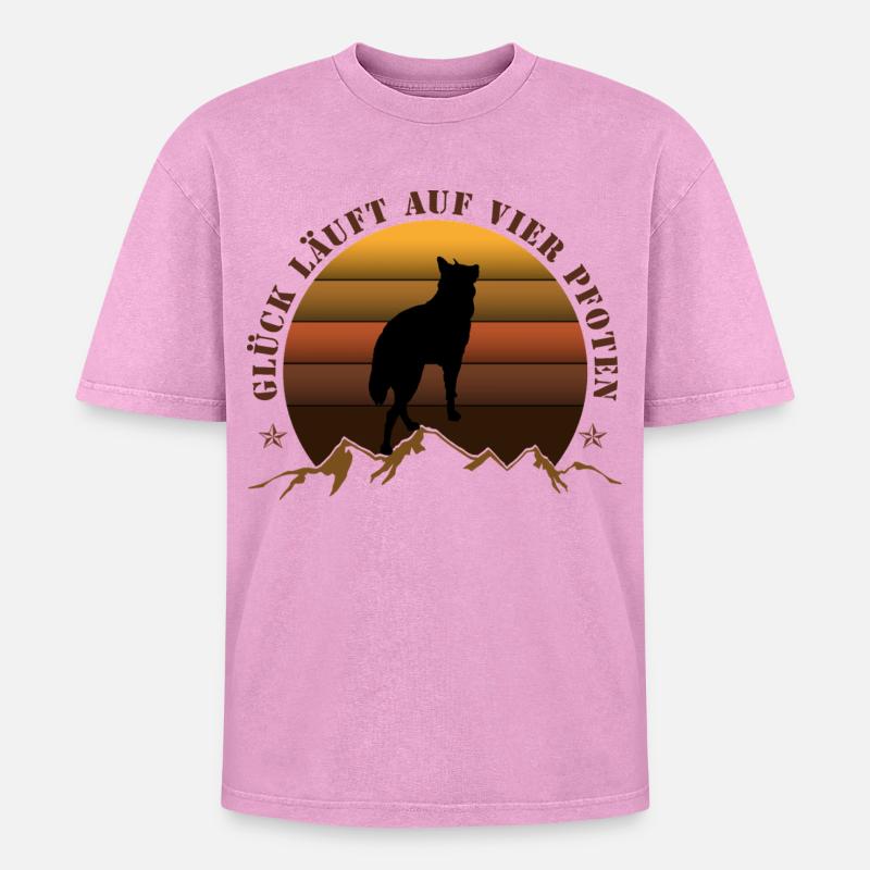 Evening wolf on mountain backdrop - Oversized Unisex Premium Acid-Washed T-Shirt - acid washed pink