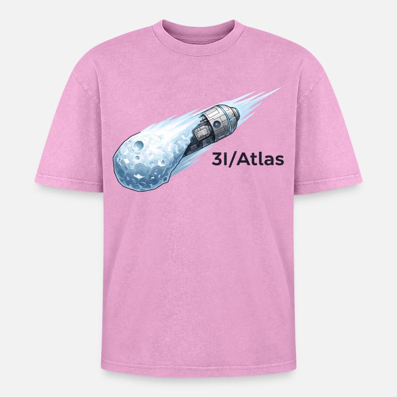 Comet flight through space - Oversized Unisex Premium Acid-Washed T-Shirt - acid washed pink