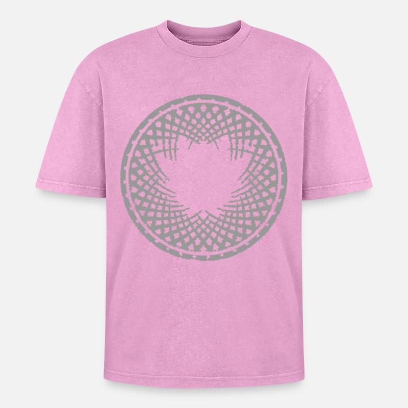 Geometric Mandala Pattern - Oversized Unisex Premium Acid-Washed T-Shirt - acid washed pink