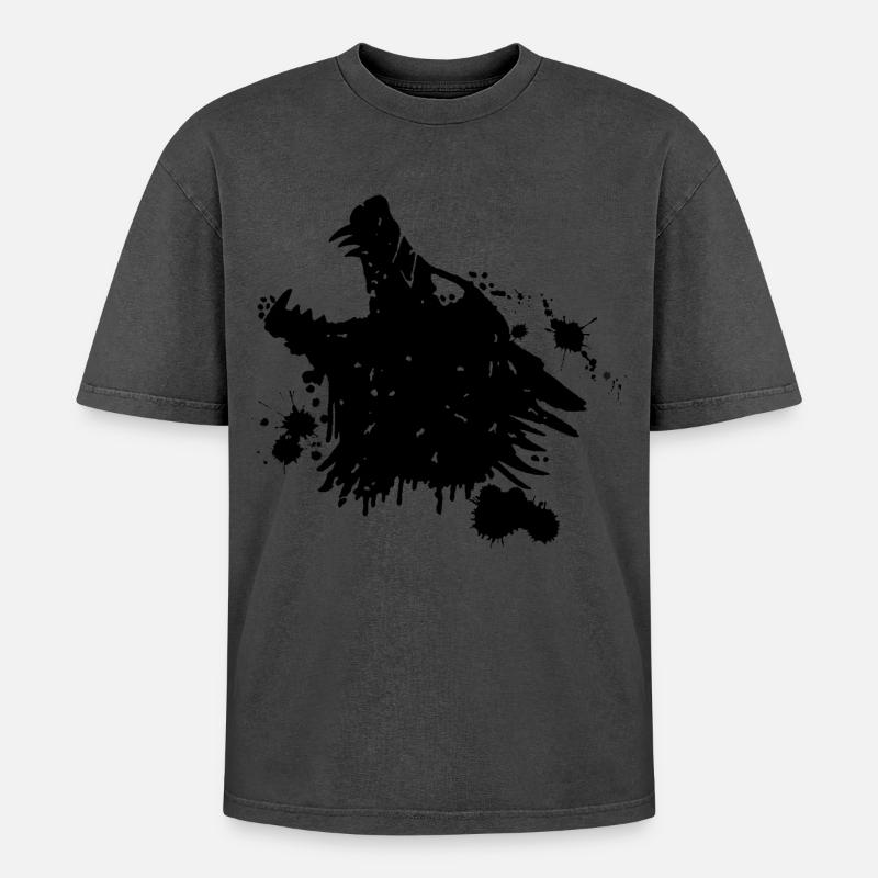 Howling Black Wolf - Oversized Unisex Premium Acid-Washed T-Shirt - undefined