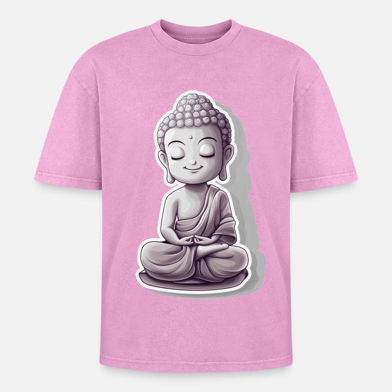 Meditating Buddha with calm expression - Oversized Unisex Premium Acid-Washed T-Shirt - acid washed pink