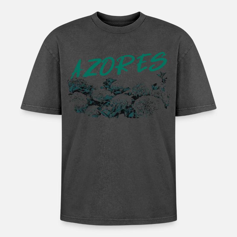 Azores Botanical Hydrangeas Turquoise - Oversized Unisex Premium Acid-Washed T-Shirt - undefined