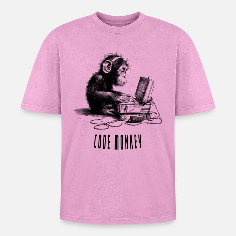 Code Monkay - Oversized Unisex Premium Acid-Washed T-Shirt - Pink Acid Wash