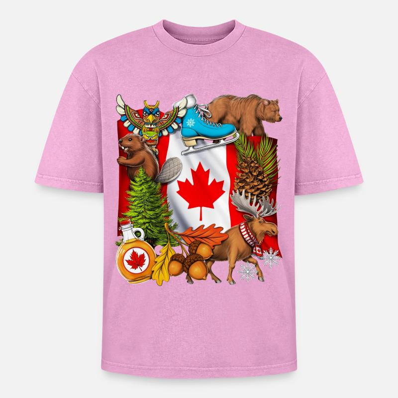 Canada Pride - Oversized Unisex Premium Acid-Washed T-Shirt - acid washed pink