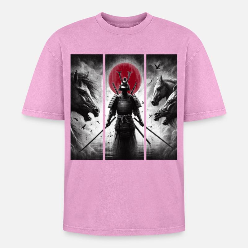 Samurai - Oversized Unisex Premium Acid-Washed T-Shirt - Pink Acid Wash