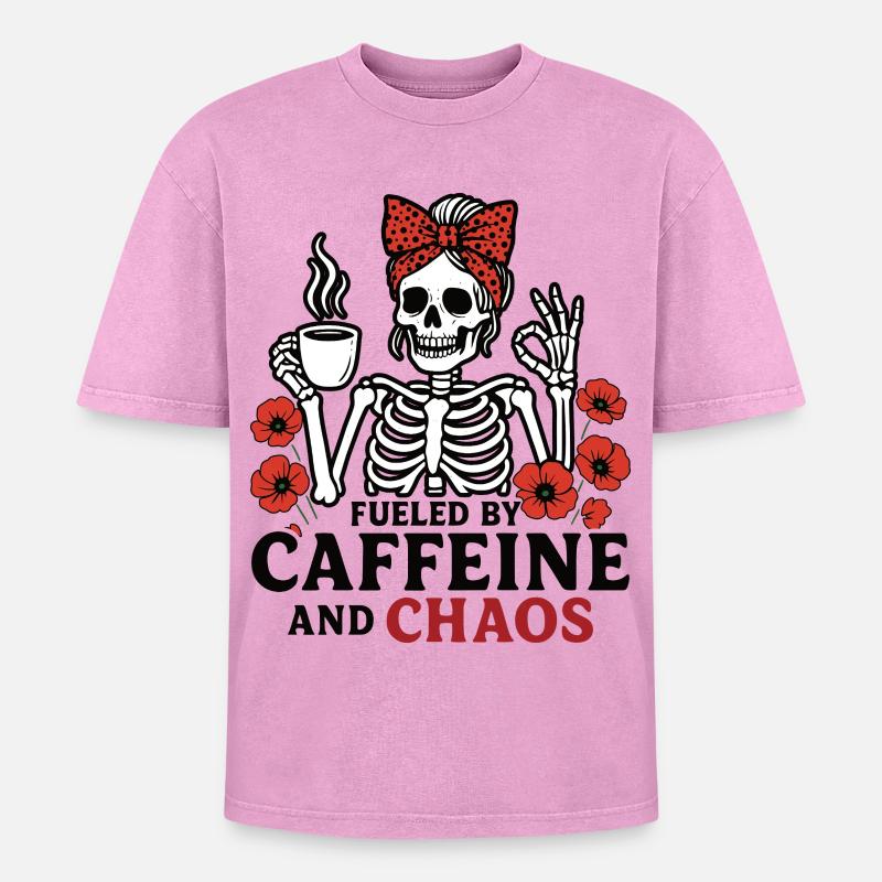 Mutter Koffein Mutter Skelett Kaffee - Oversized Unisex Premium Acid-Washed T-Shirt - Pink Acid Wash