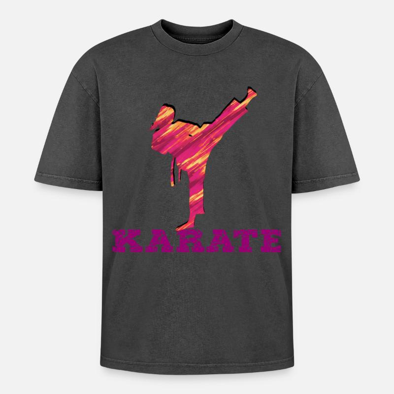 Karate Silhouette Farbexplosion - Oversized Unisex Premium Acid-Washed T-Shirt - undefined