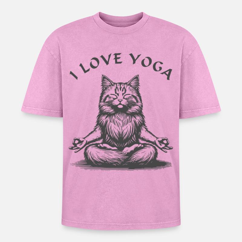 ChatsYoga Lotus Pose - T-shirt Premium unisexe oversize acid-washed - rose délavé acide