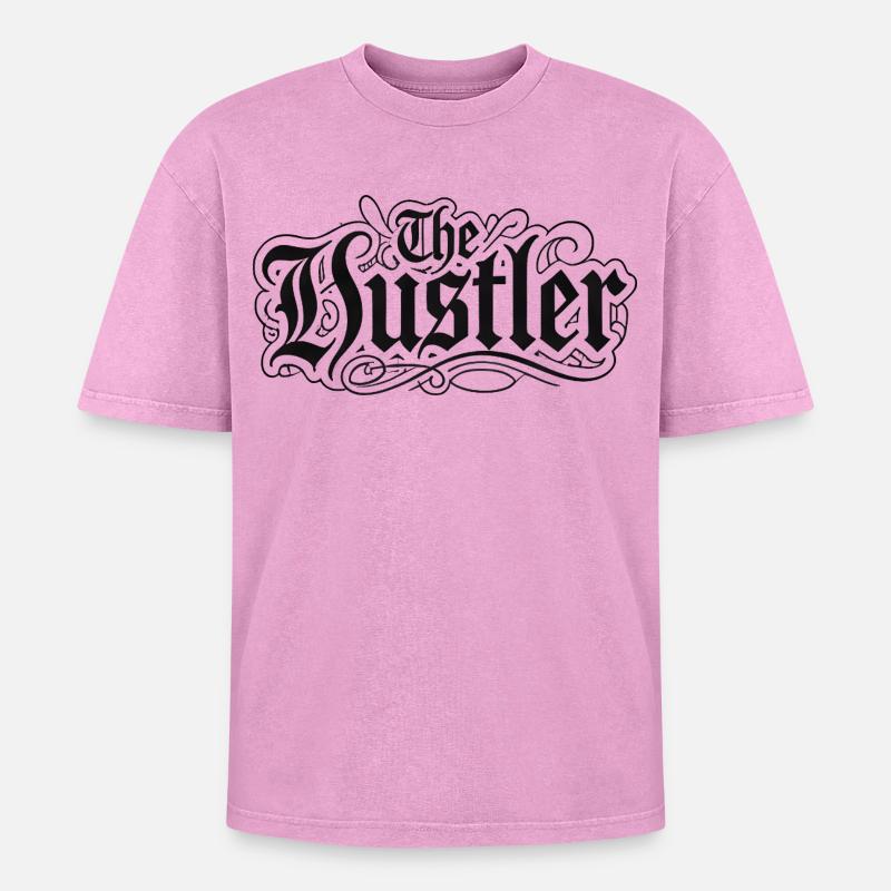 The Hustler Gothic Script - Oversized Unisex Premium Acid-Washed T-Shirt - acid washed pink