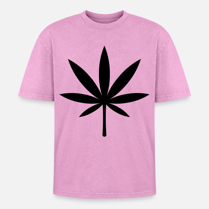 Cannabis / Marijuana / Hemp Leaf (Black) - Oversized Unisex Premium Acid-Washed T-Shirt - acid washed pink
