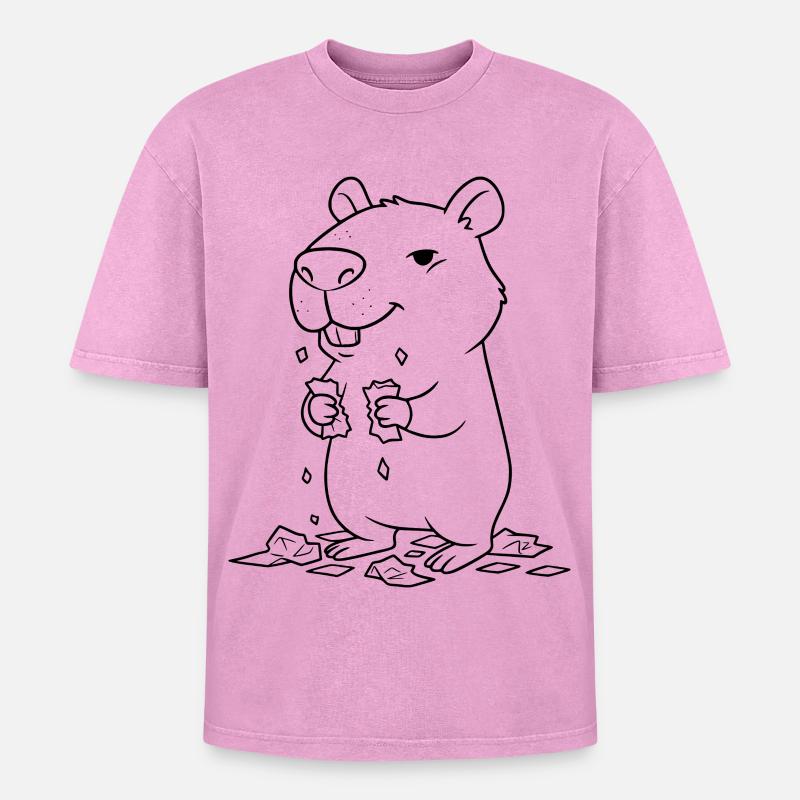 Capybara eats homework - Oversized Unisex Premium Acid-Washed T-Shirt - acid washed pink
